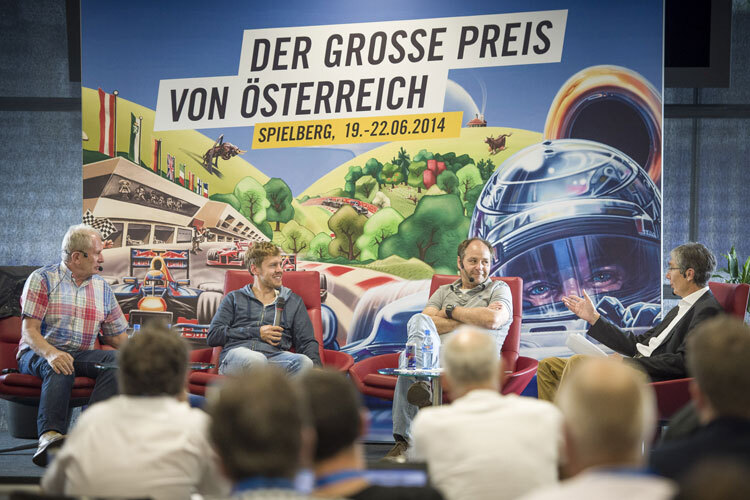Sebastian Vettel, Gerhard Berger und Dr. Helmut Marko im Mediengespräch