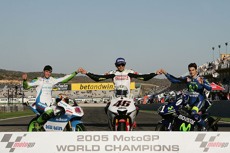 Lüthi mit MotoGP-Weltmeister Valentino Rossi und 250-ccm-Weltmeister Dani Pedrosa
