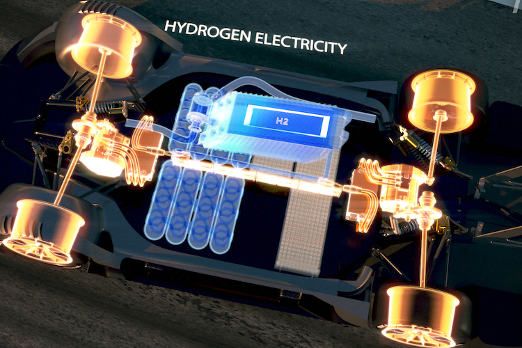 Der wechselbare Wasserstofftank wird im Fahrzeugunterboden integriert