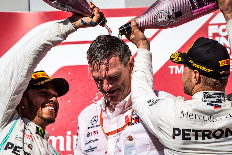 Lewis Hamilton, James Allison und Valtteri Bottas 2019 in Texas