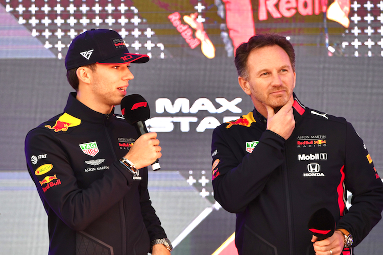 Pierre Gasly und Christian Horner im März 2019 in Melbourne (Australien)