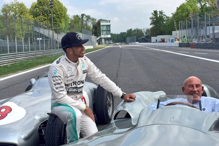 Monza, das ist Vergangenheit, Gegenwart und Zukunft: Lewis Hamilton und Sir Stirling Moss mit ihren Silberpfeilen