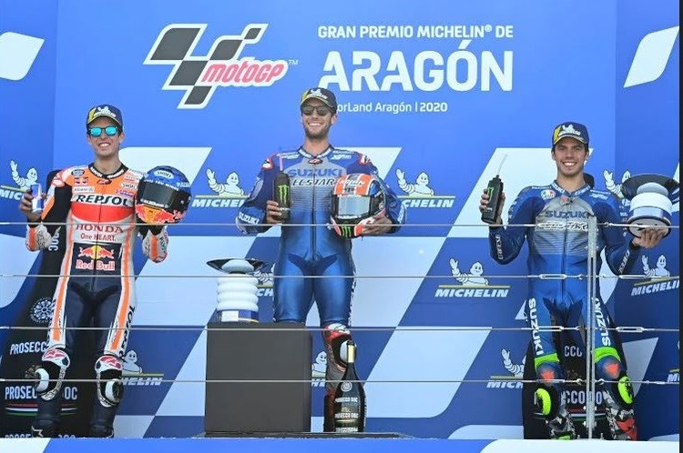 MotoGP-Podest Aragon: Was haben Alex Marquez (Honda), Alex Rins und Joan Mir (beide Suzuki) gemeinsam?
