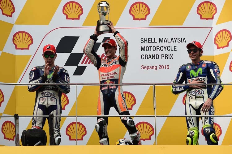 Sepang 2015: Jorge Lorenzo, Sieger Dani Pedrosa und Valentino Rossi