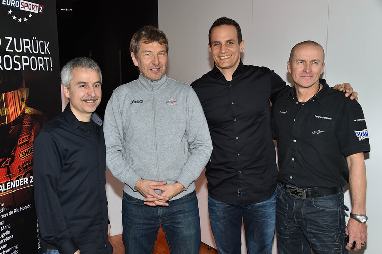 Das Eurosport-Team im März: Raudies, Ringguth, Hofmann und Leberkern; nur zwei davon sind in Indianapolis