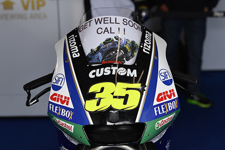 «Get well soon, Cal!!», steht auf der Honda von Crutchlow