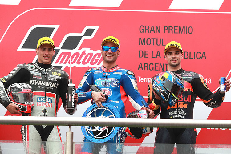 Xavi Vierge, Sieger Mattia Pasini und Miguel Oliveira