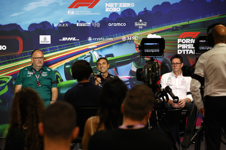 Tom McCullough (Aston Martin), Pierre Waché (Red Bull Racing) und Andrew Shovlin (Mercedes)