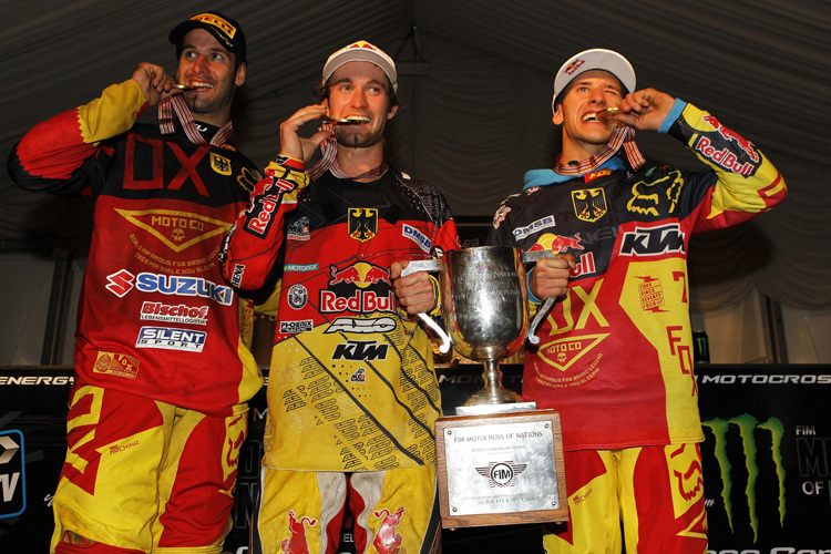 Deutschland gewann 2012 mit Marcus Schiffer, Max Nagl und Ken Roczen (v. li.) das Motocross der Nationen