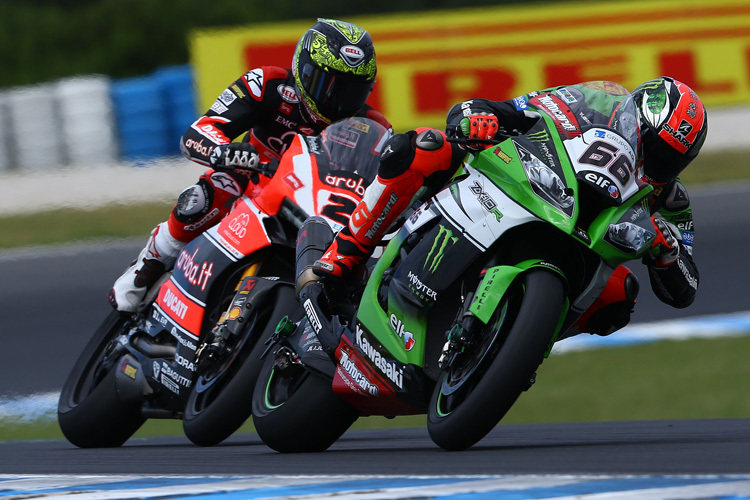 Stars unter sich auf Phillip Island 2015: Tom Sykes vor Troy Bayliss