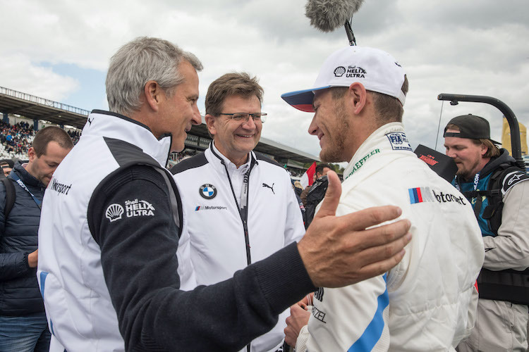 Motorsportchef Jens Marquardt, Klaus Fröhlich und Marco Wittmann (v.l.n.r.)