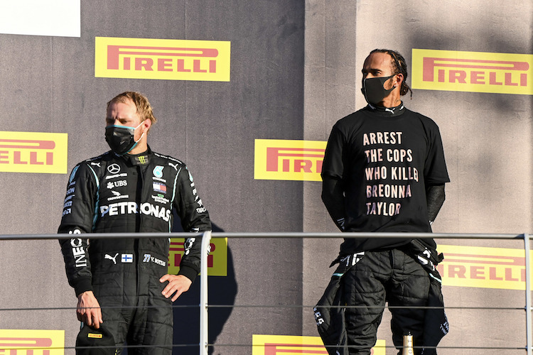 Lewis Hamilton (rechts) nach dem Toskana-GP 2020 in Mugello