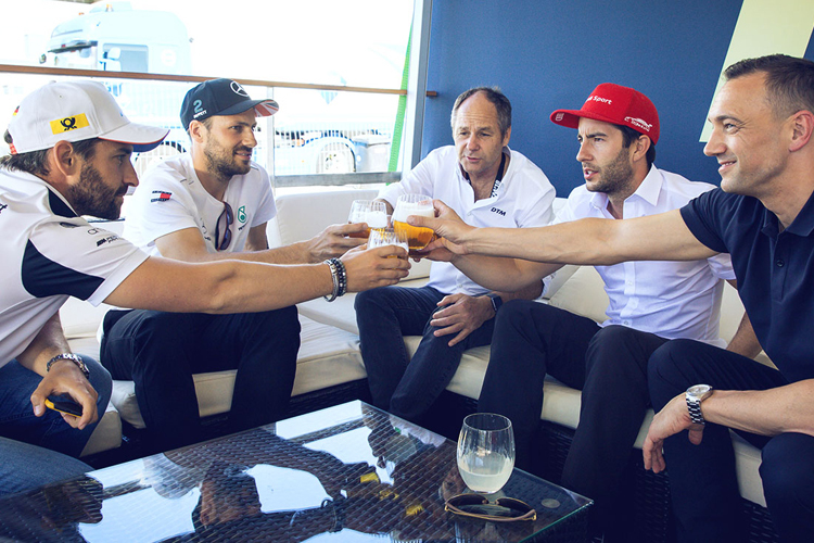 Gerhard Berger mit Timo Glock, Gary Paffett und Mike Rockenfeller