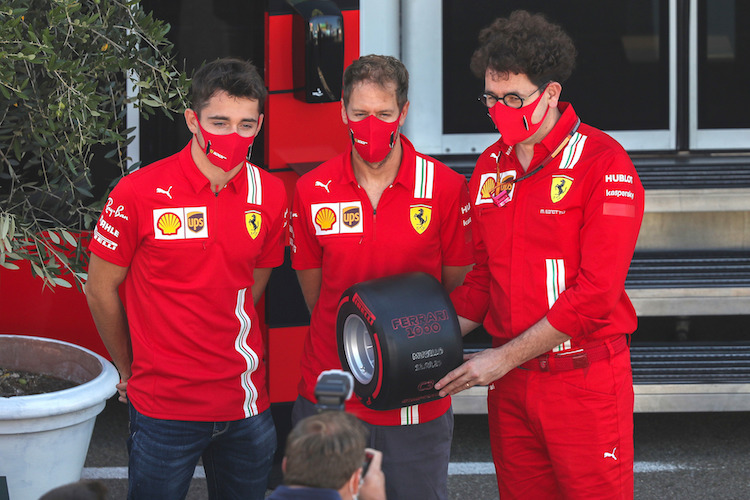 Charles Leclerc, Sebastian Vettel und Mattia Binotto in Mugello