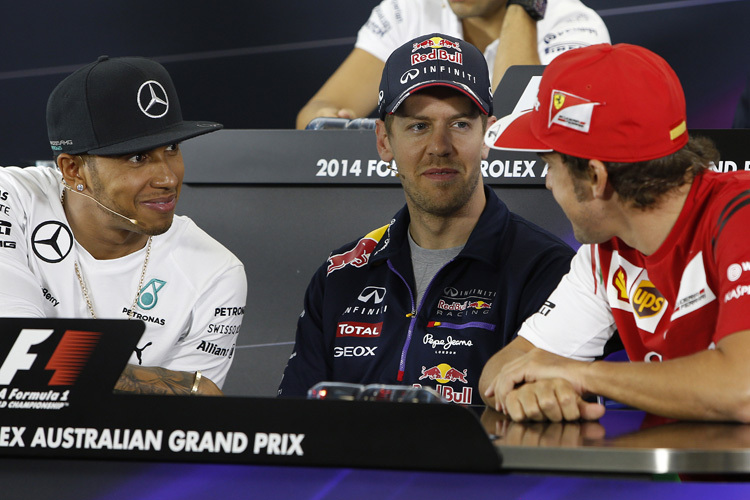 Lewis Hamilton, Sebastian Vettel und Fernando Alonso