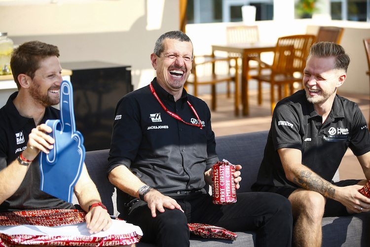 Haas-Teamchef Günther Steiner mit seinen Piloten Romain Grosjean und Kevin Magnussen