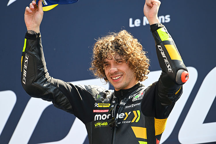 Mooney-VR46-Pilot Marco Bezzecchi siegte auf der Ducati 2023 bereits in Las Termas und Le Mans