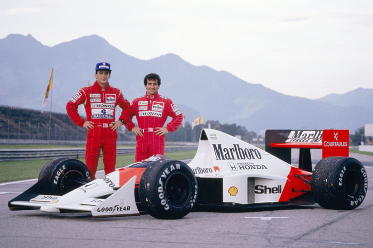 Ayrton Senna und Alain Prost mit ihrem McLaren-Honda 1989