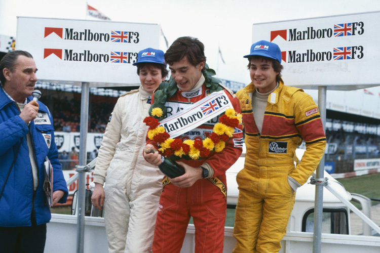 Formel 3 1983: Martin Brundle (links, weisser Overall), Ayrton Senna, Davy Jones