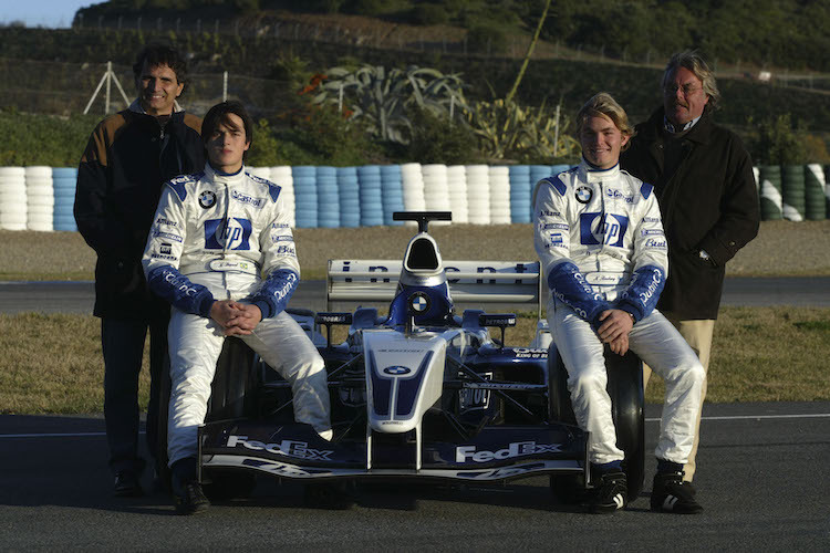 Vater und Sohn Piquet mit Vater und Sohn Rosberg in Jerez, wir haben Dezember 2003