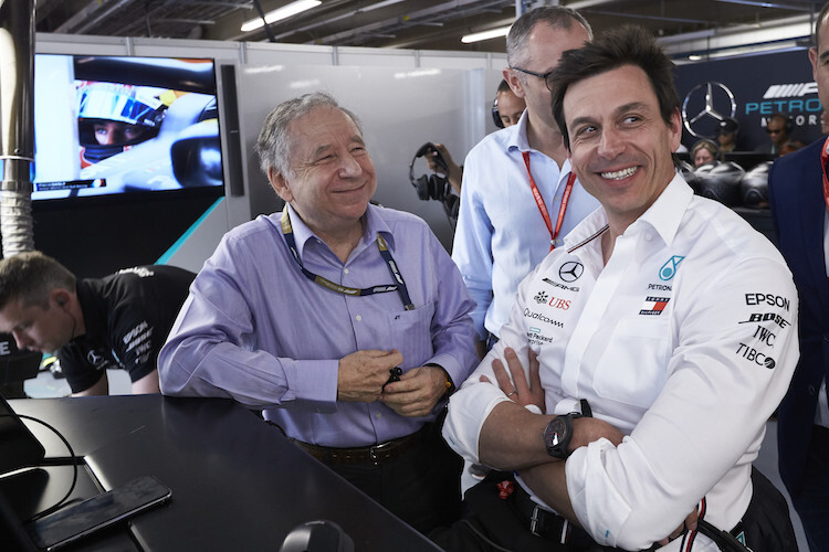 FIA-Chef Jean Todt und Mercedes-Teamchef Toto Wolff 2019 in Montreal