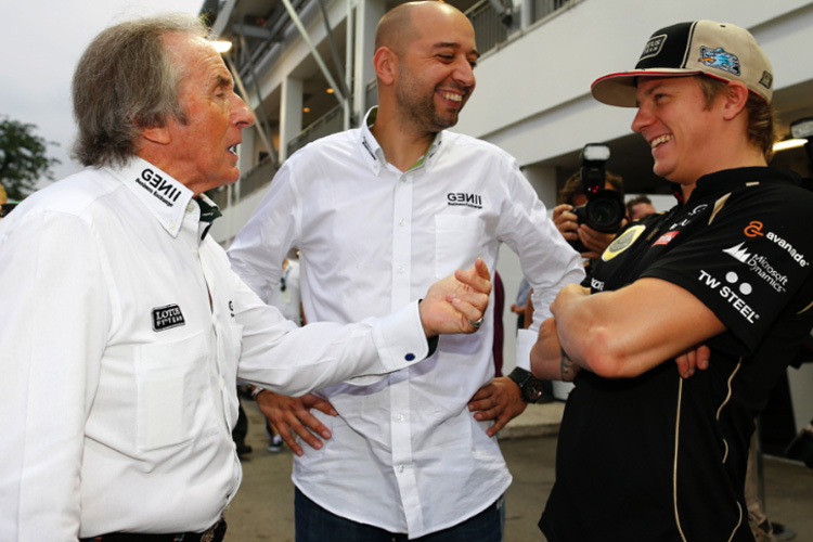 Sir Jackie Stewart mit Lotus-Teambesitzer Gerard Lopez und Noch-Lotus-Pilot Kimi Räikkönen