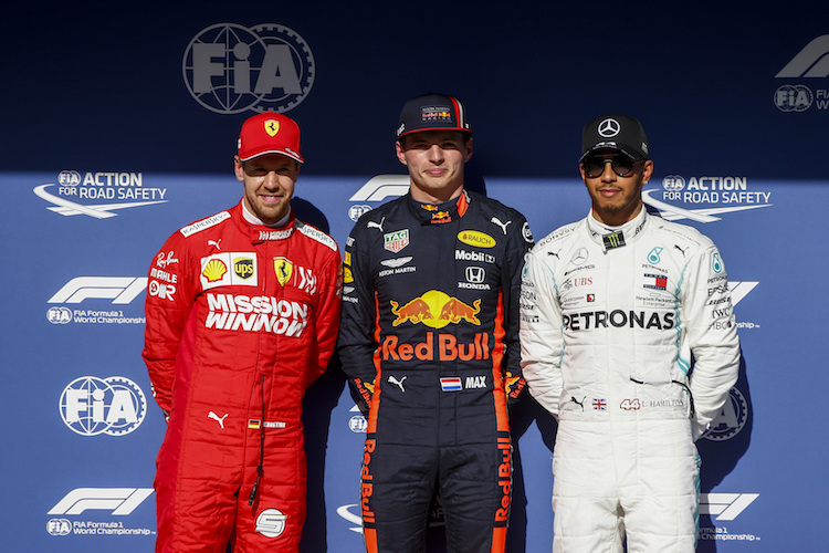 Sebastian Vettel, Max Verstappen und Lewis Hamilton
