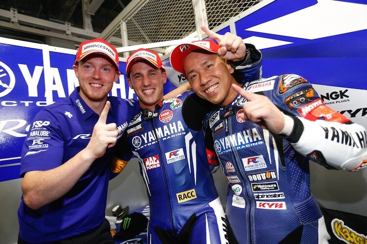 Die drei Yamaha Factory-Piloten Bradley Smith, Pol Espargaro und Katsuyiki Nakasuga