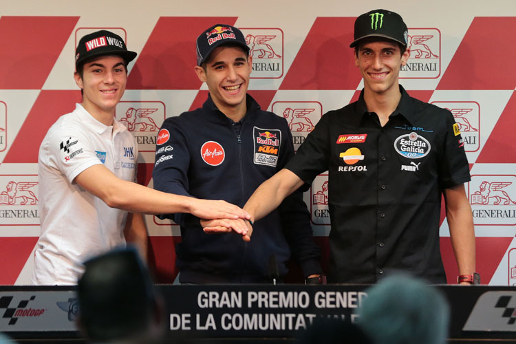 Treffen vor dem Wochenende: WM-Leader Luis Salom mit Maverick Vinales und Alex Rins (re.)