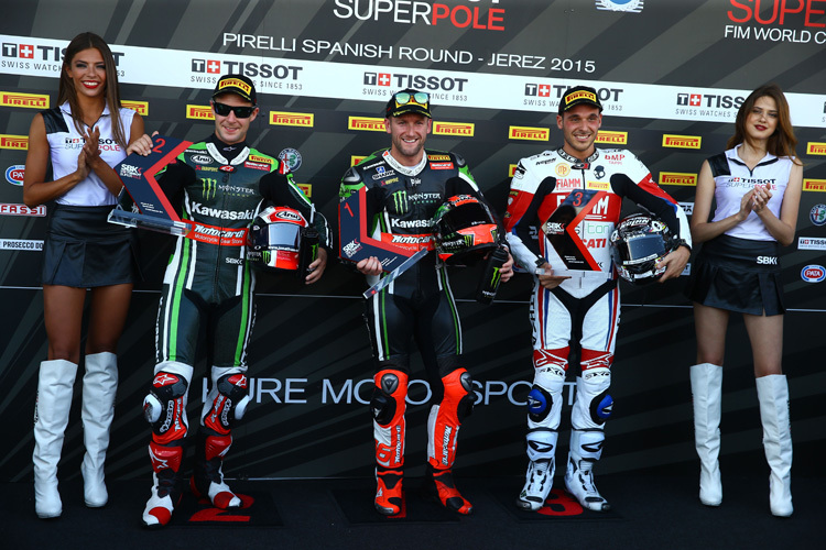 Die erste Startreihe in Jerez: Jonathan Rea, Tom Sykes und Niccolò Canepa (v.l.)