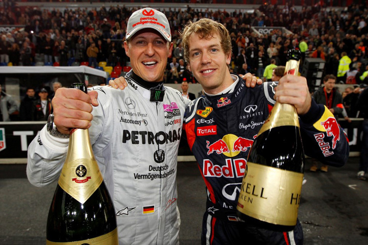 Die Formel-1-Rekordhalter Michael Schumacher und Sebastian Vettel