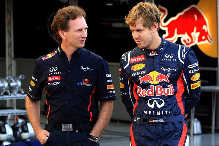 Red Bull Racing-Teamchef Christian Horner mit Sebastian Vettel