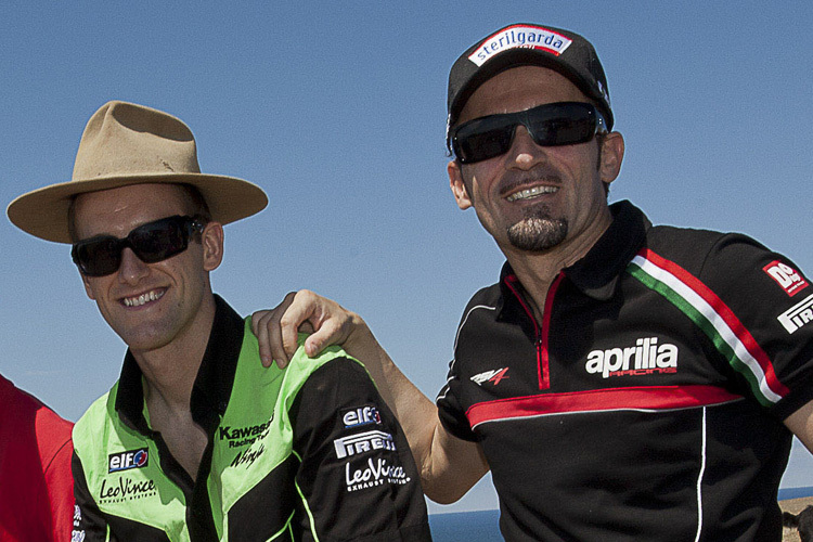 Tom Sykes (li.) und Max Biaggi: Champions unter sich