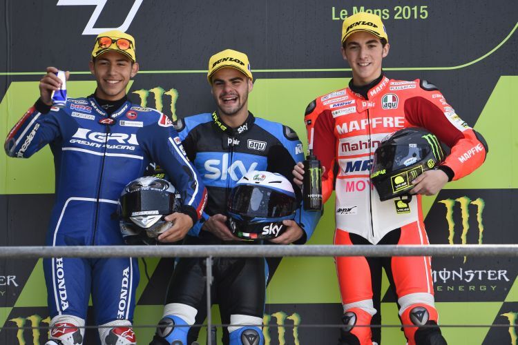 Siegerehrung Moto3: Bastianini, Fenati, Bagnaia