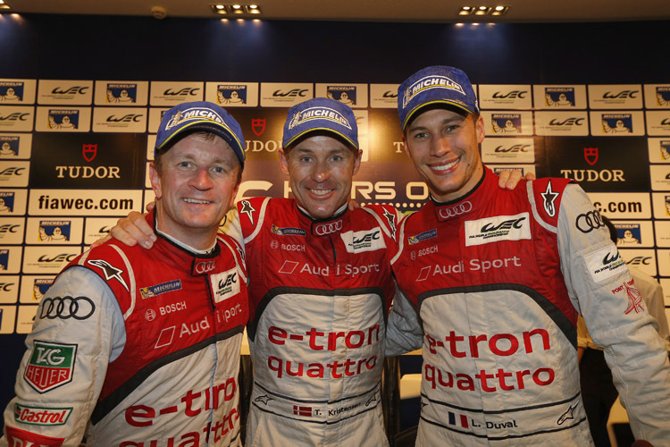 Die neuen Sportwagen-Weltmeister McNish, Kristensen und Duval