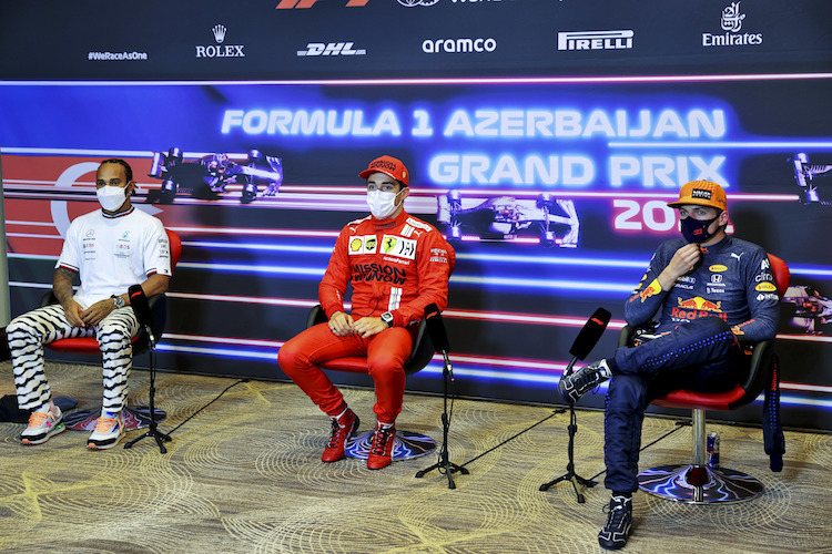 Lewis Hamilton, Charles Leclerc und Max Verstappen