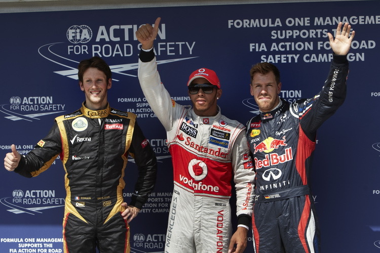 Die Top-3 Grosjean, Hamilton und Vettel