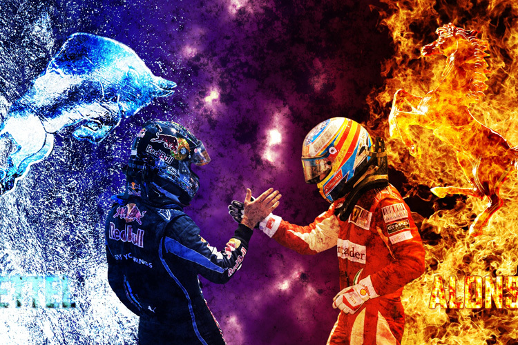 Red Bull Racing gegen Alonso, blau gegen rot, Vettel gegen Alonso