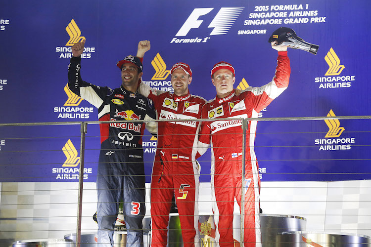 Das Podium in Singapur: Ricciardo, Vettel, Räikkönen