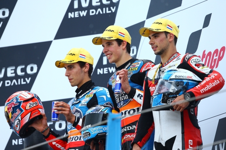 Das Podium: Alex Rins, Alex Márquez & Miguel Oliveira, Moto3