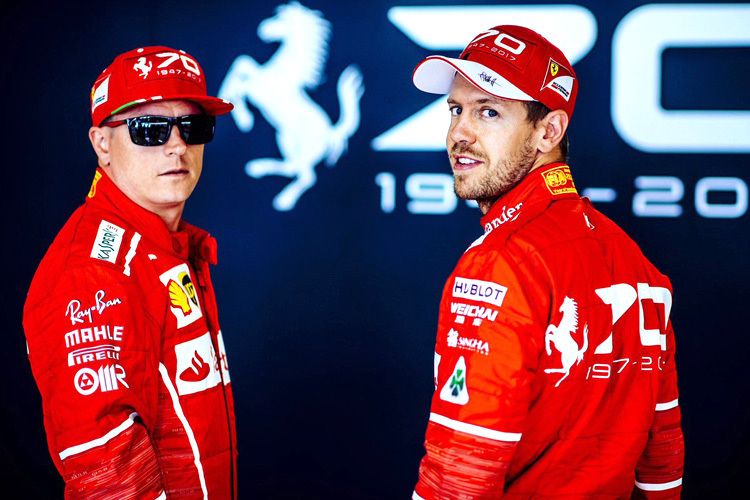 70 Jahre Ferrari: Kimi Räikkönen und Sebastian Vettel tragen besondere Overalls