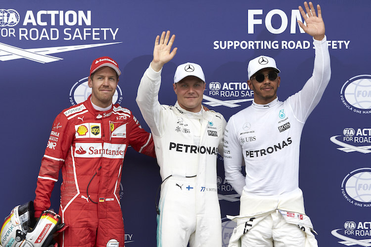 Sebastian Vettel, Valtteri Bottas und Lewis Hamilton