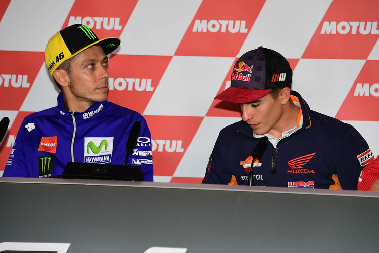 Valentino Rossi und Marc Márquez am Donnerstag in Valencia