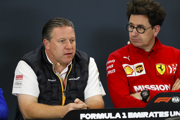 McLaren-CEO Zak Brown und Ferrari-Teamchef Mattia Binotto 2019 in Austin