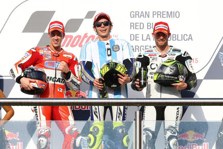 Andrea Dovizioso, Valentino Rossi und Cal Crutchlow standen 2015 auf dem Podest