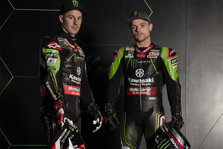 Die Kawasaki-Werksfahrer Jonathan Rea (li.) und Alex Lowes