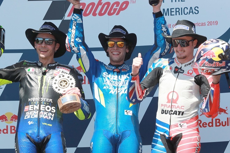 Das Podium von Texas: Alex Rins zwischen Valentino Rossi und Jack Miller