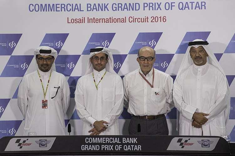 QMMF-Präsident Rashid al-Mannai, LCSC-Vorsitzender Saud al-Attiyah, Carmelo Ezpeleta, Commercial-Bank-Chef Abdulla Saleh al-Raisi