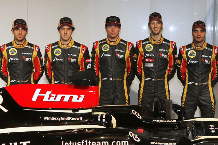 Die Lotus-Fahrer Prost, Valsecchi, Räikkönen, Grosjean und d’Ambrosio