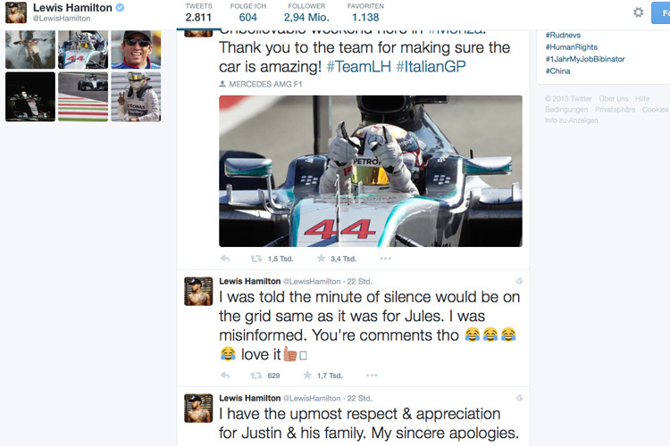Lewis Hamilton entschuldigt sich